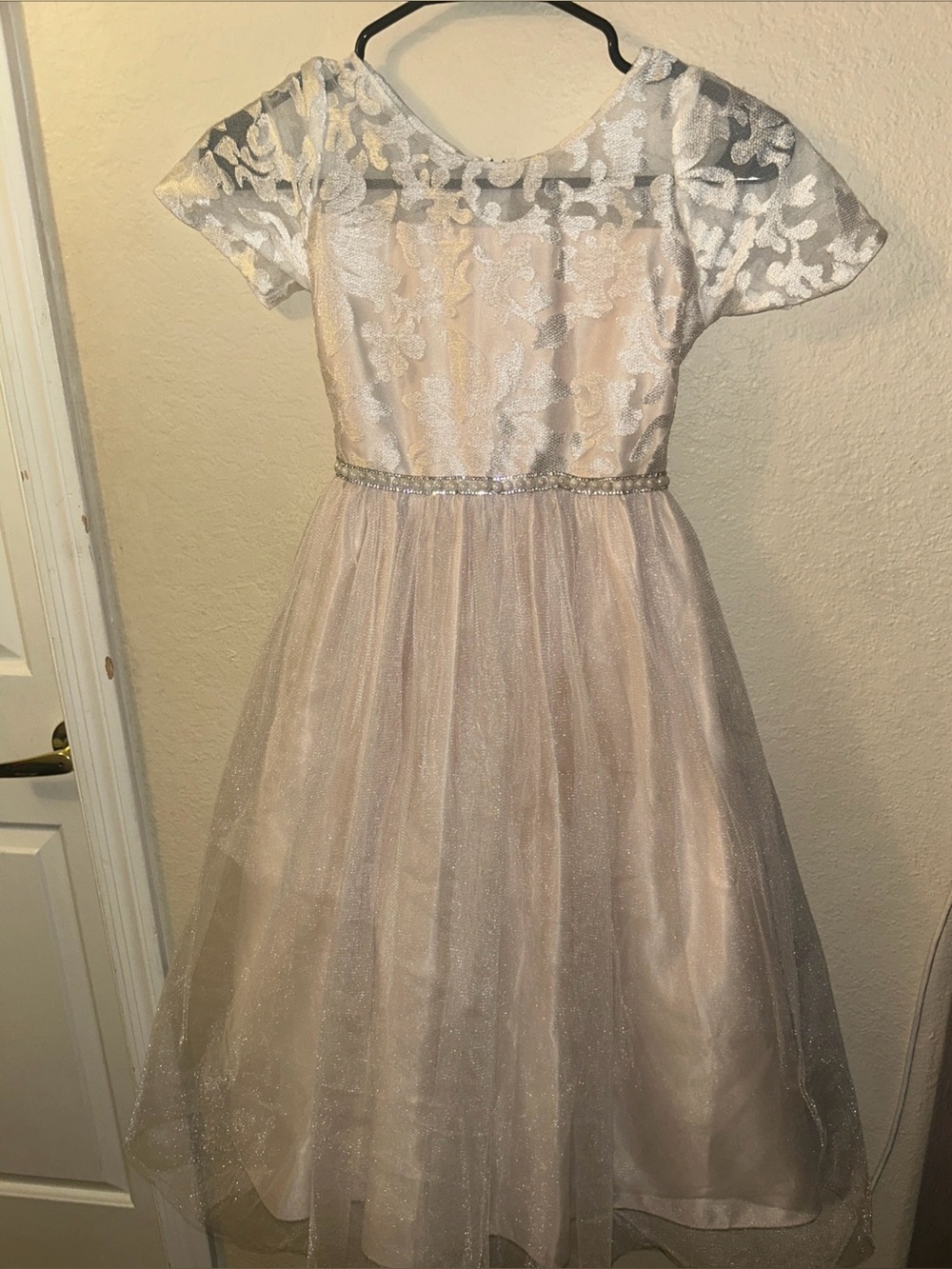 Sweet Kids Girl Embroidered Lace Champange Ivory Flower Girl Dress 10